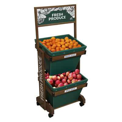 คุณภาพ  2 Layers Display Vegetable Rack For Shop Wooden Fruit Display Stand With Removable Basket โรงงาน