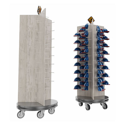 คุณภาพ  Three Sided Rotating Display Stand Cap Display Stand With Customized Logo โรงงาน