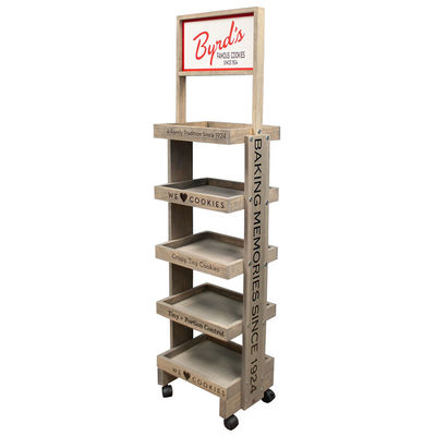4 ชั้น ไม้เครื่องดื่มพื้น Display Stand สําหรับร้านค้าปลีกหรือร้านอาหาร