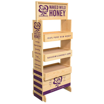 4 ชั้น ไม้เครื่องดื่มพื้น Display Stand สําหรับร้านค้าปลีกหรือร้านอาหาร